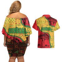 Senegal Couples Matching Off Shoulder Short Dress and Hawaiian Shirt with Baobab Tree and African Tribal Pattern Design - Wonder Print Shop
