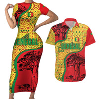 Senegal Couples Matching Short Sleeve Bodycon Dress and Hawaiian Shirt with Baobab Tree and African Tribal Pattern Design - Wonder Print Shop