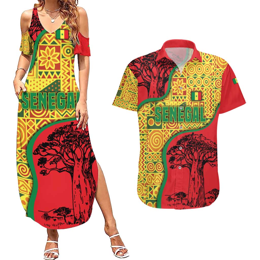 Senegal Couples Matching Summer Maxi Dress and Hawaiian Shirt with Baobab Tree and African Tribal Pattern Design - Wonder Print Shop