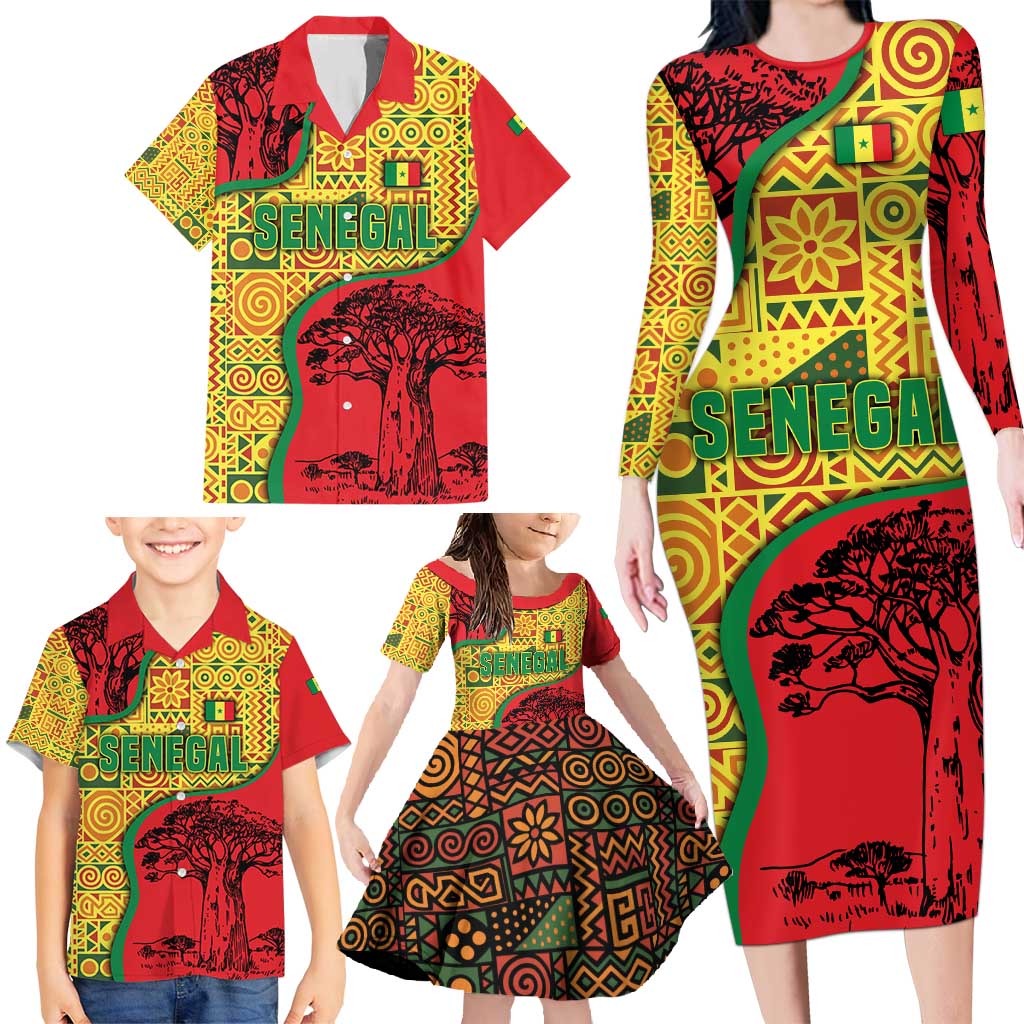 Senegal Family Matching Long Sleeve Bodycon Dress and Hawaiian Shirt with Baobab Tree and African Tribal Pattern Design - Wonder Print Shop