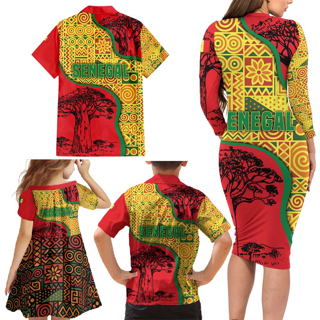 Senegal Family Matching Long Sleeve Bodycon Dress and Hawaiian Shirt with Baobab Tree and African Tribal Pattern Design - Wonder Print Shop