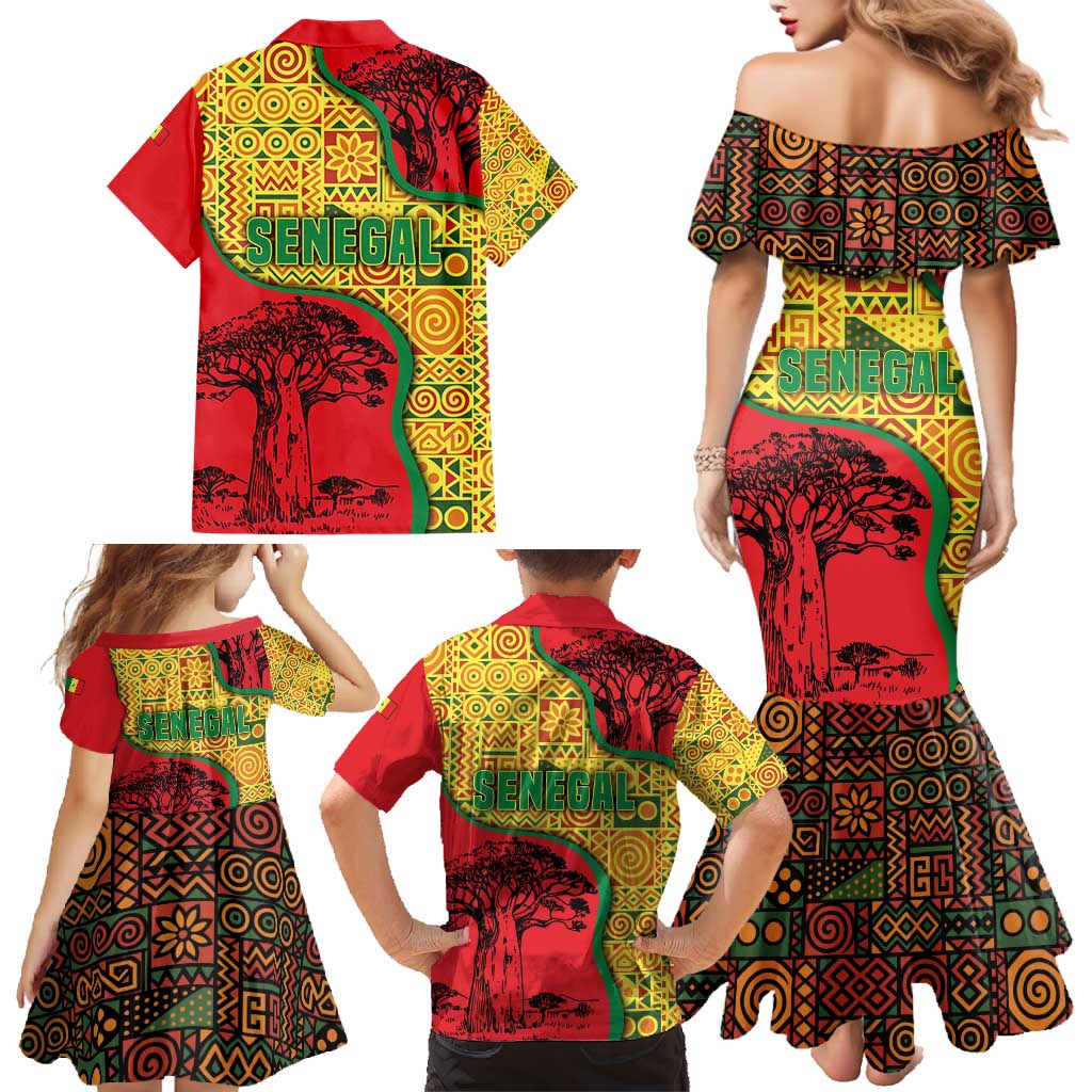Senegal Family Matching Mermaid Dress and Hawaiian Shirt with Baobab Tree and African Tribal Pattern Design - Wonder Print Shop