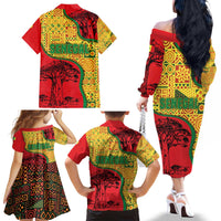 Senegal Family Matching Off The Shoulder Long Sleeve Dress and Hawaiian Shirt with Baobab Tree and African Tribal Pattern Design - Wonder Print Shop