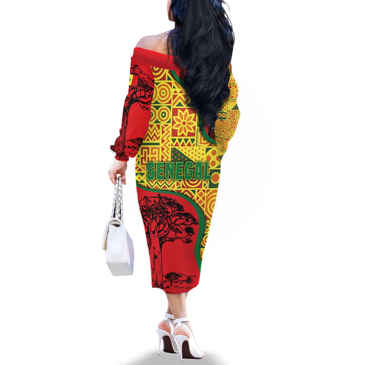 Senegal Family Matching Off The Shoulder Long Sleeve Dress and Hawaiian Shirt with Baobab Tree and African Tribal Pattern Design - Wonder Print Shop