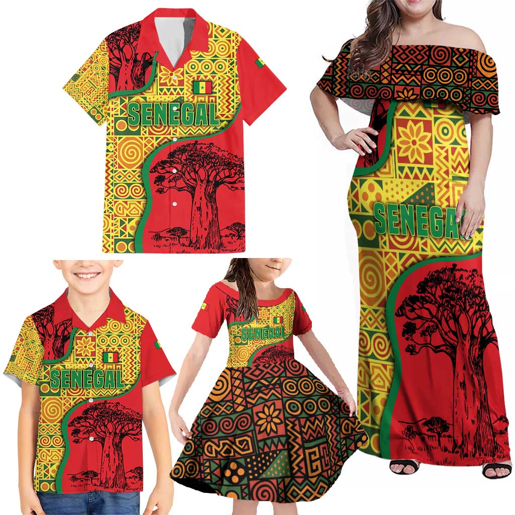Senegal Family Matching Off Shoulder Maxi Dress and Hawaiian Shirt with Baobab Tree and African Tribal Pattern Design - Wonder Print Shop