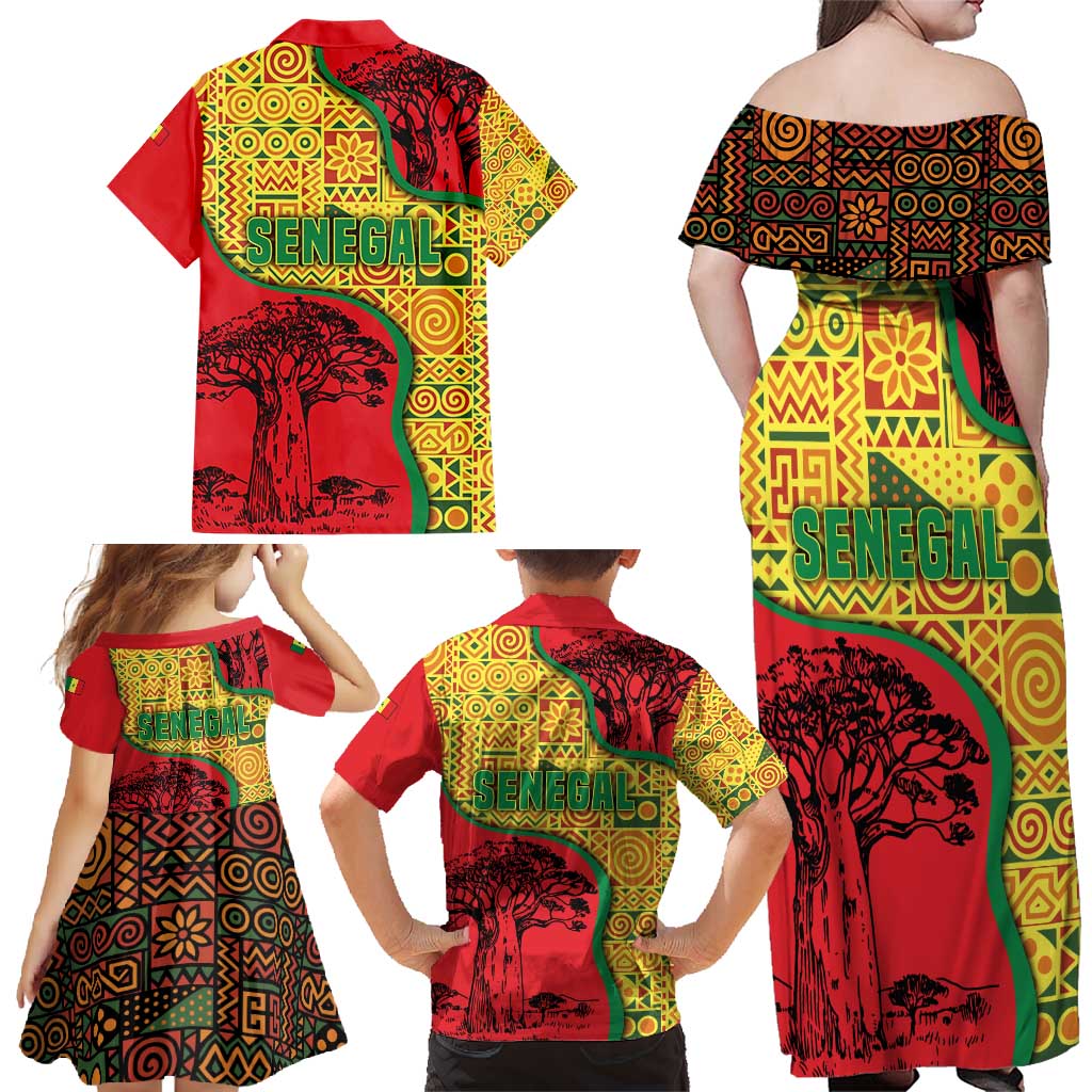 Senegal Family Matching Off Shoulder Maxi Dress and Hawaiian Shirt with Baobab Tree and African Tribal Pattern Design - Wonder Print Shop