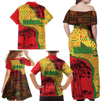 Senegal Family Matching Off Shoulder Maxi Dress and Hawaiian Shirt with Baobab Tree and African Tribal Pattern Design - Wonder Print Shop