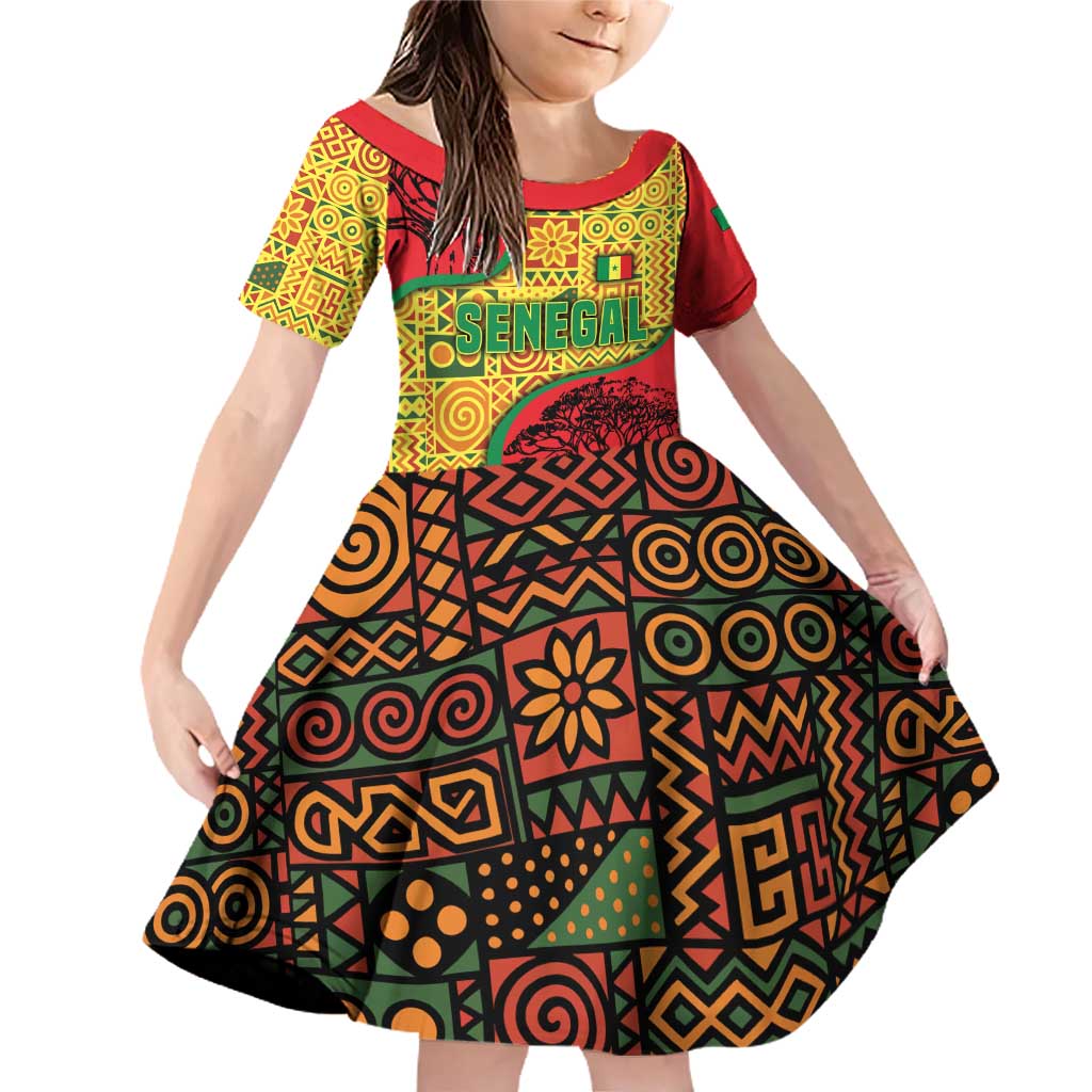 Senegal Family Matching Off Shoulder Short Dress and Hawaiian Shirt with Baobab Tree and African Tribal Pattern Design - Wonder Print Shop