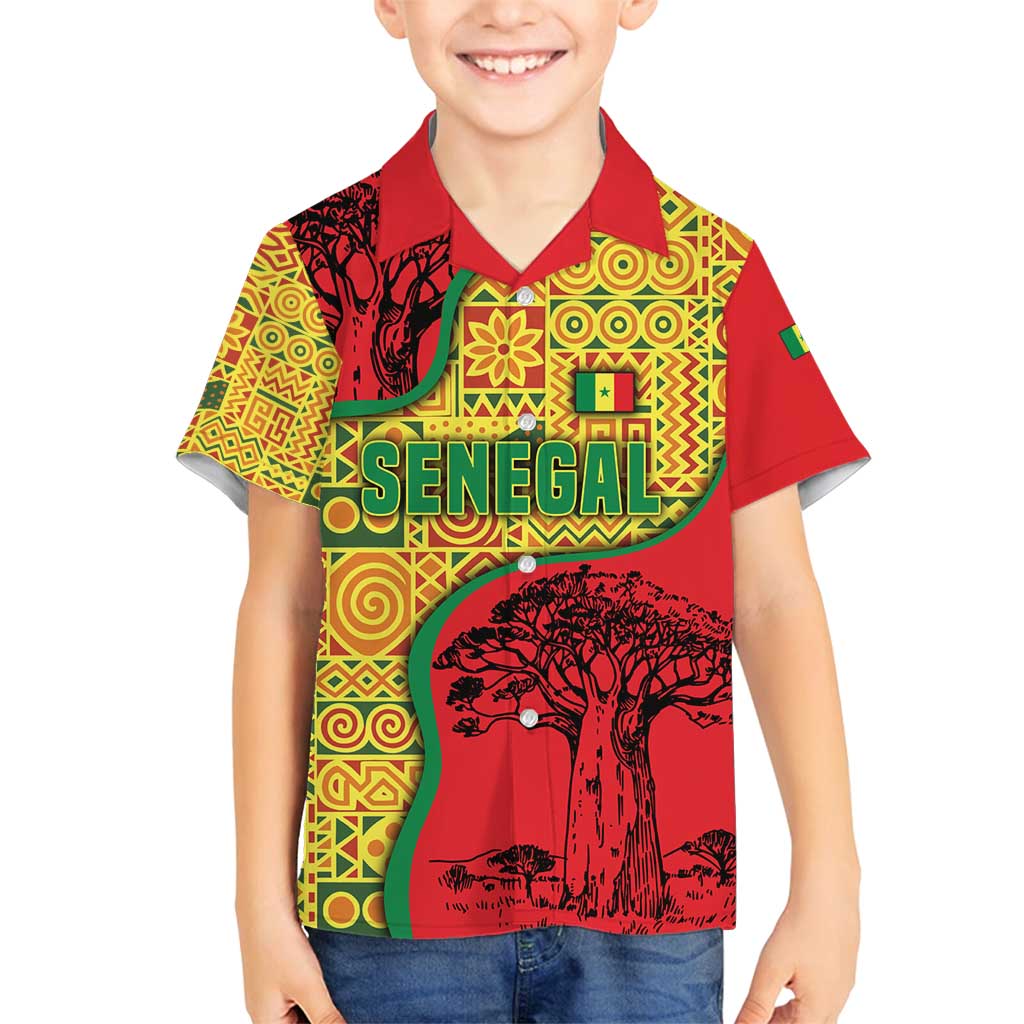 Senegal Family Matching Off Shoulder Short Dress and Hawaiian Shirt with Baobab Tree and African Tribal Pattern Design - Wonder Print Shop