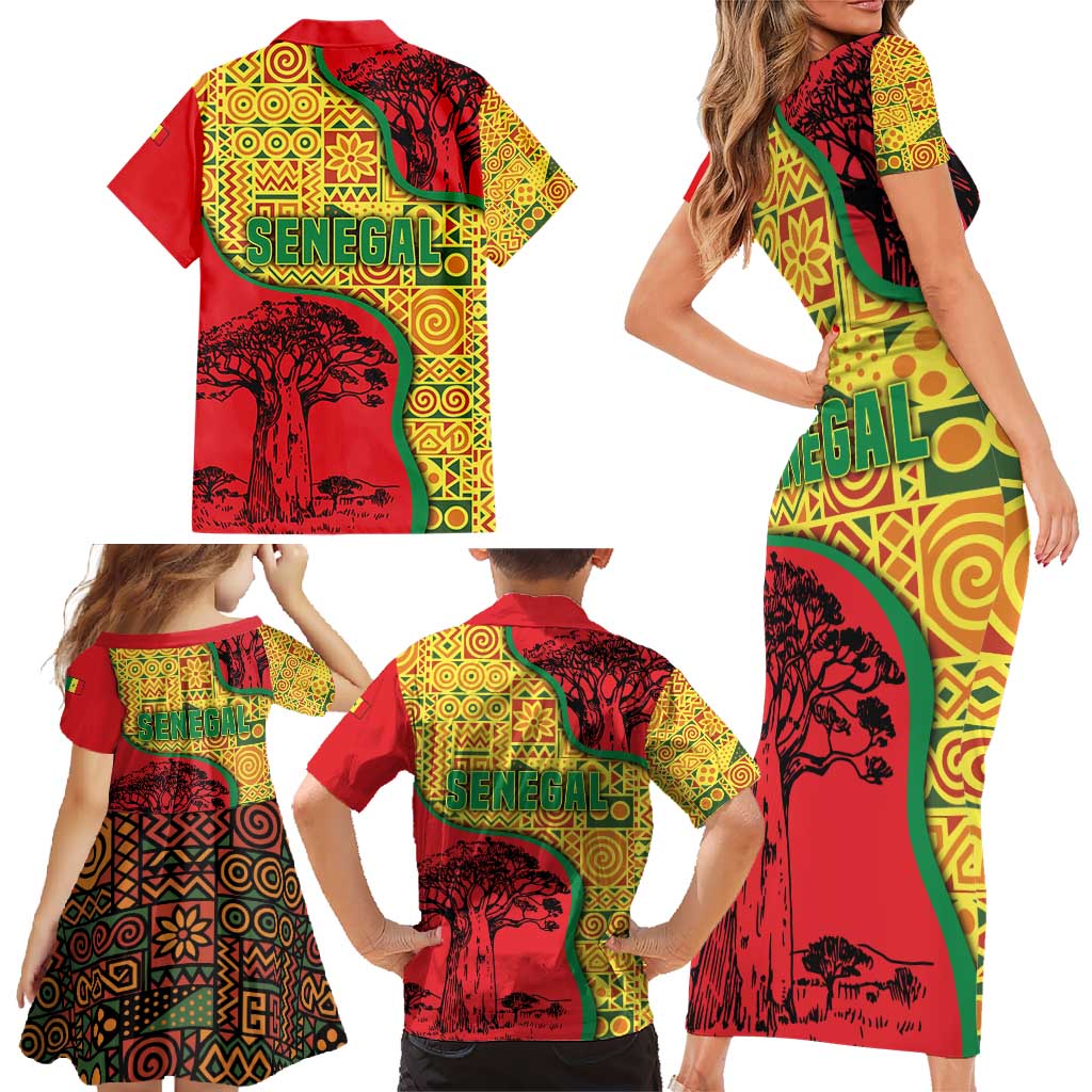 Senegal Family Matching Short Sleeve Bodycon Dress and Hawaiian Shirt with Baobab Tree and African Tribal Pattern Design - Wonder Print Shop