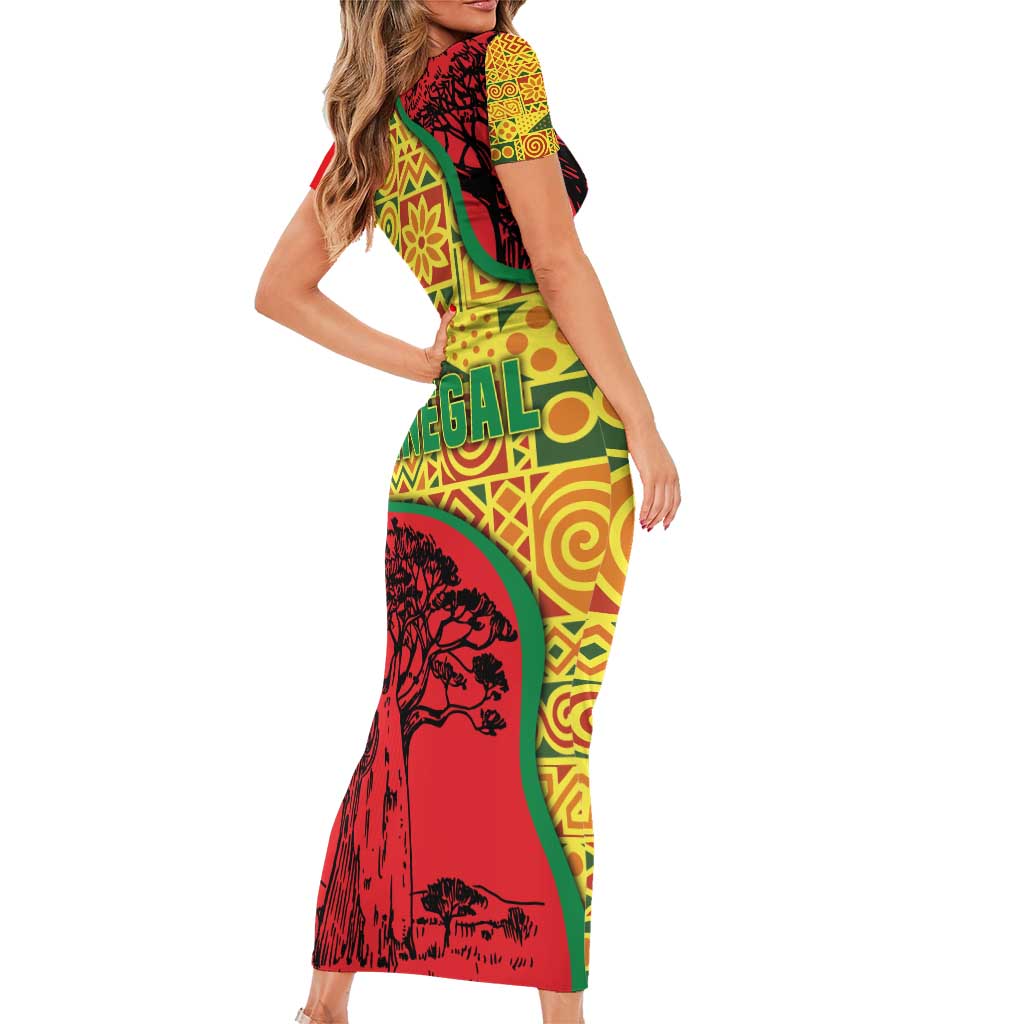 Senegal Family Matching Short Sleeve Bodycon Dress and Hawaiian Shirt with Baobab Tree and African Tribal Pattern Design - Wonder Print Shop