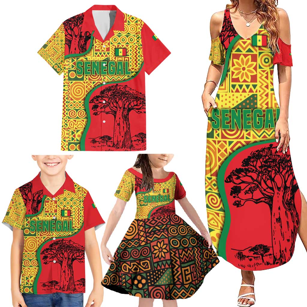 Senegal Family Matching Summer Maxi Dress and Hawaiian Shirt with Baobab Tree and African Tribal Pattern Design - Wonder Print Shop