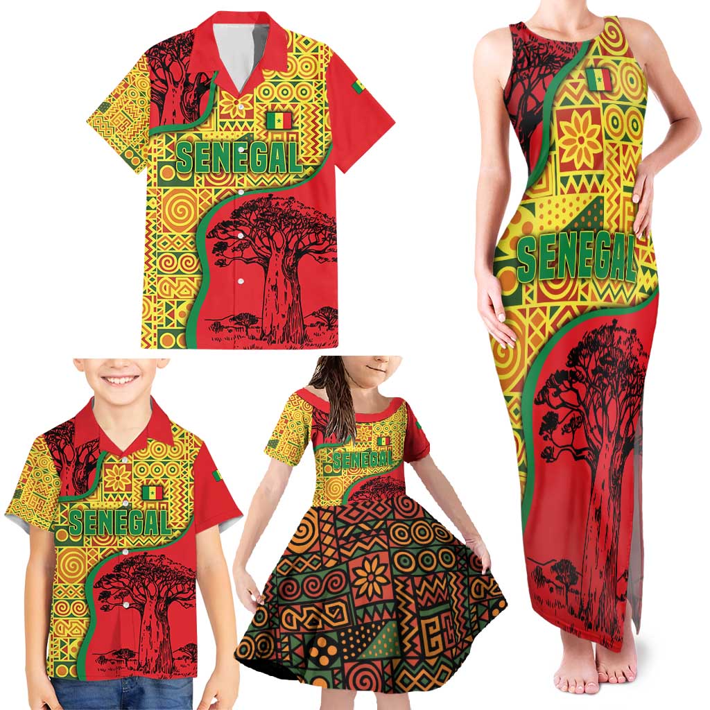 Senegal Family Matching Tank Maxi Dress and Hawaiian Shirt with Baobab Tree and African Tribal Pattern Design - Wonder Print Shop