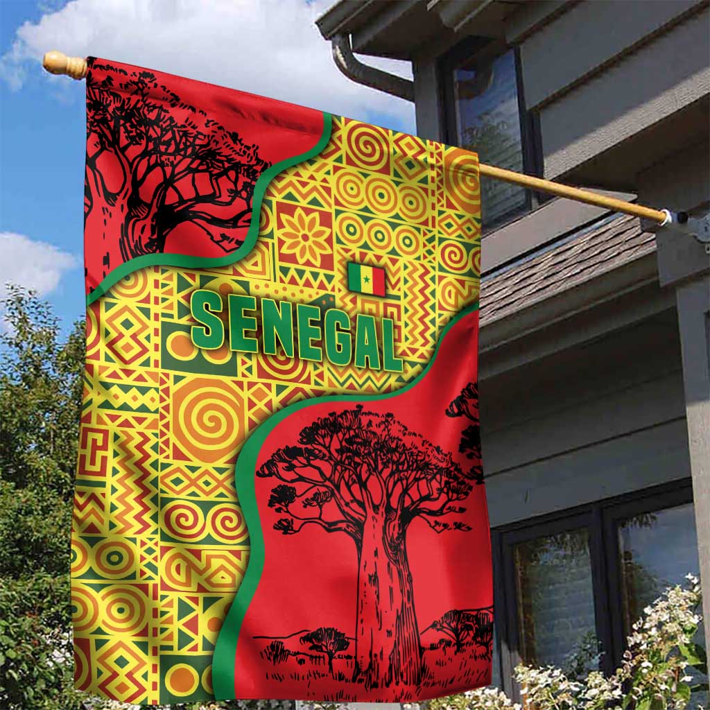 Senegal Garden Flag with Baobab Tree and African Tribal Pattern Design - Wonder Print Shop