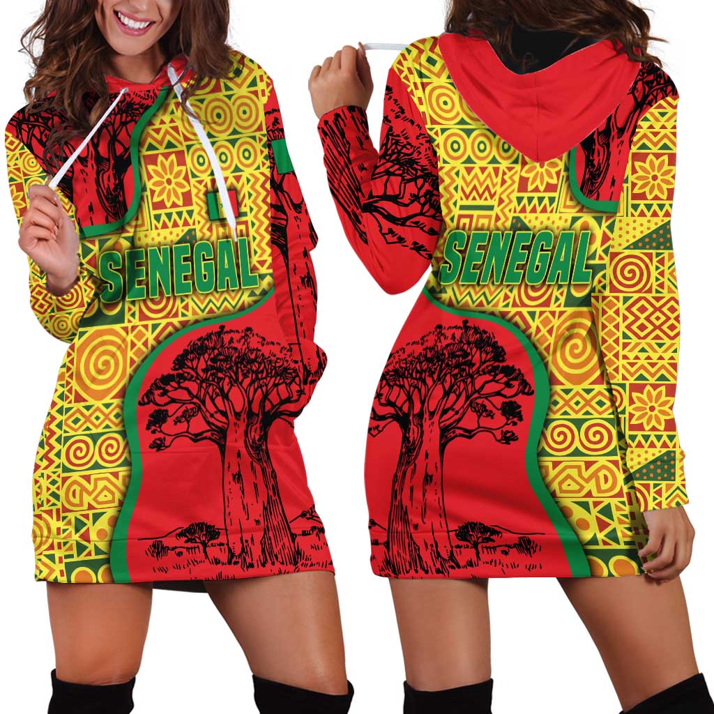 Senegal Hoodie Dress with Baobab Tree and African Tribal Pattern Design - Wonder Print Shop