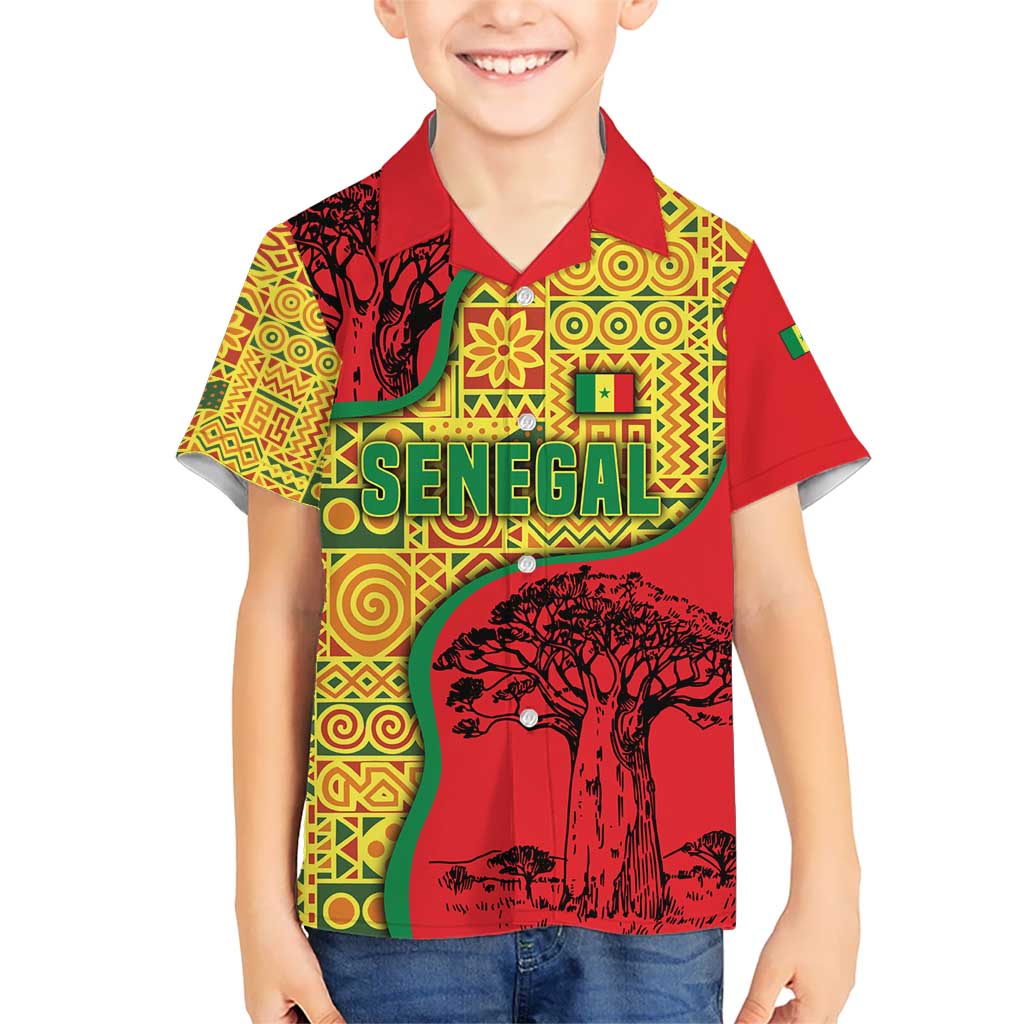 Senegal Kid Hawaiian Shirt with Baobab Tree and African Tribal Pattern Design - Wonder Print Shop
