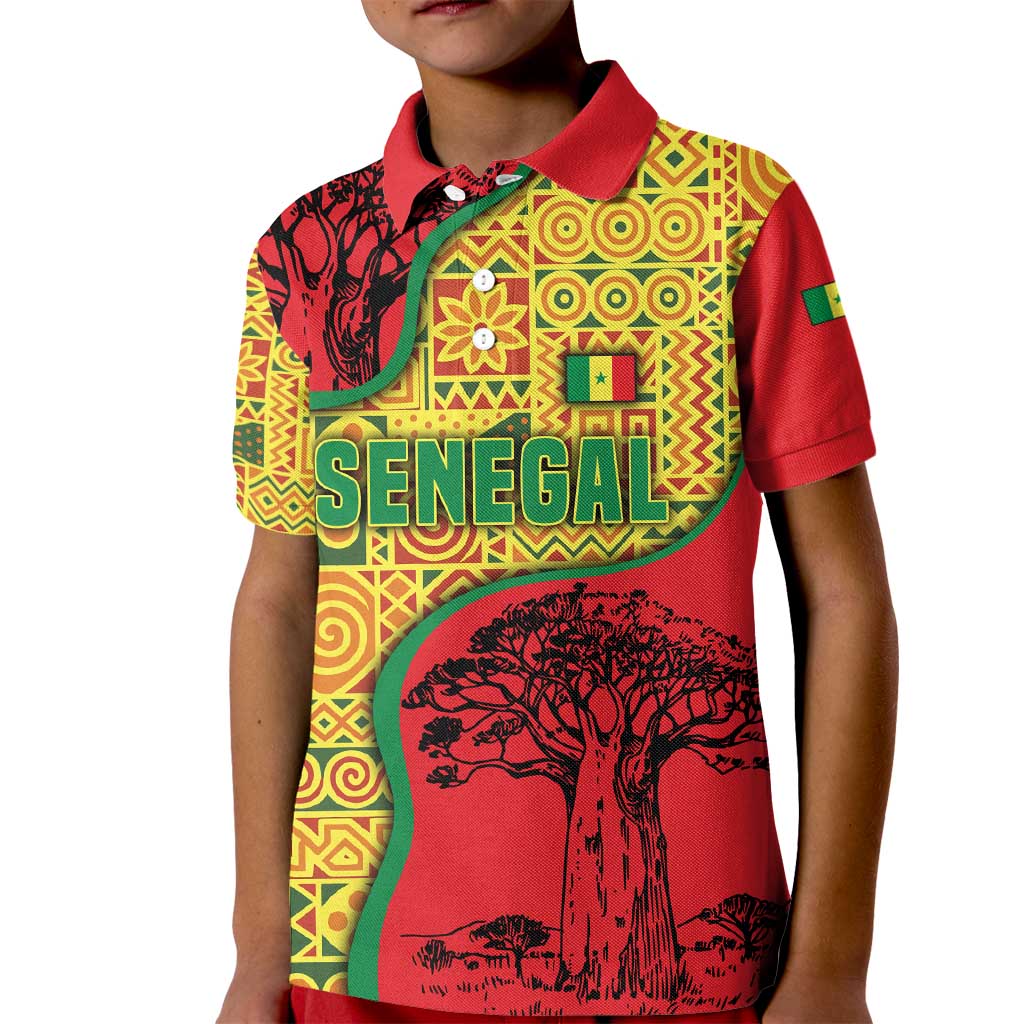Senegal Kid Polo Shirt with Baobab Tree and African Tribal Pattern Design - Wonder Print Shop