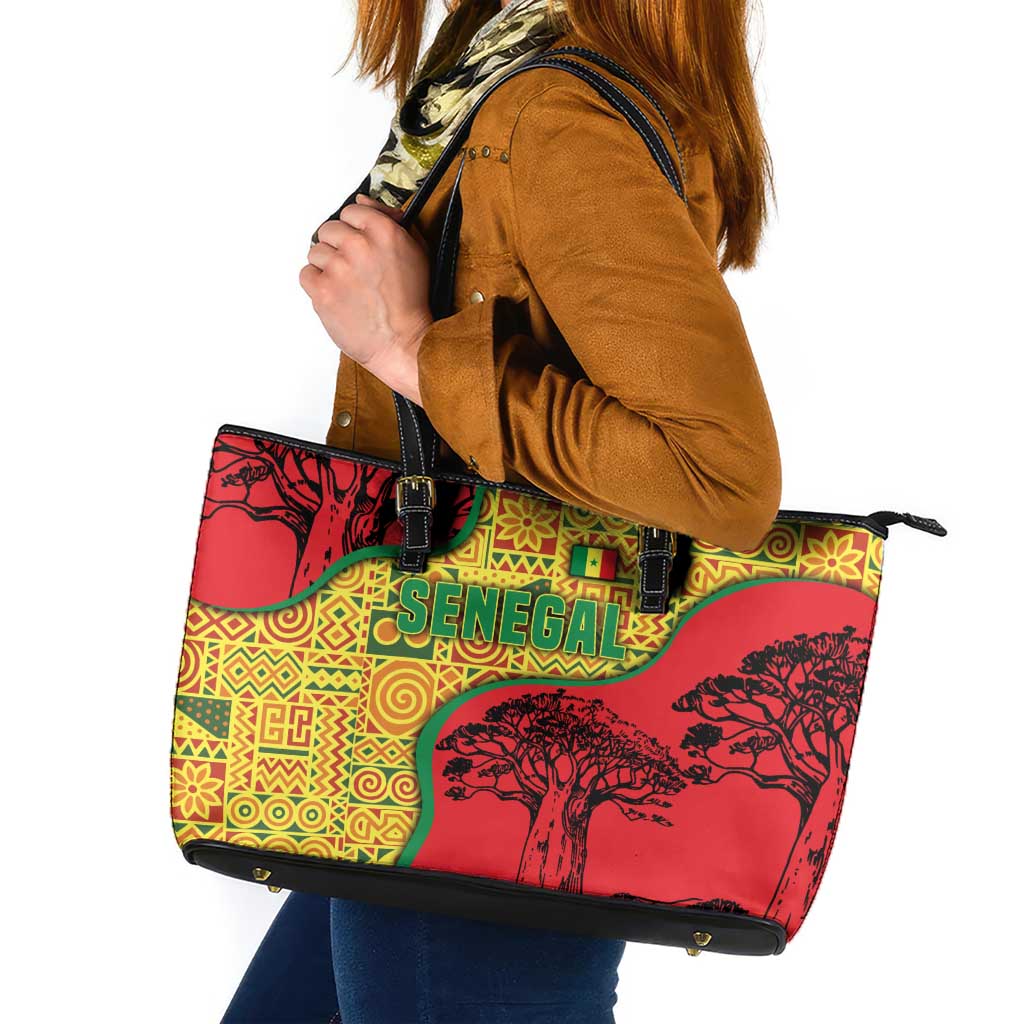 Senegal Leather Tote Bag with Baobab Tree and African Tribal Pattern Design - Wonder Print Shop