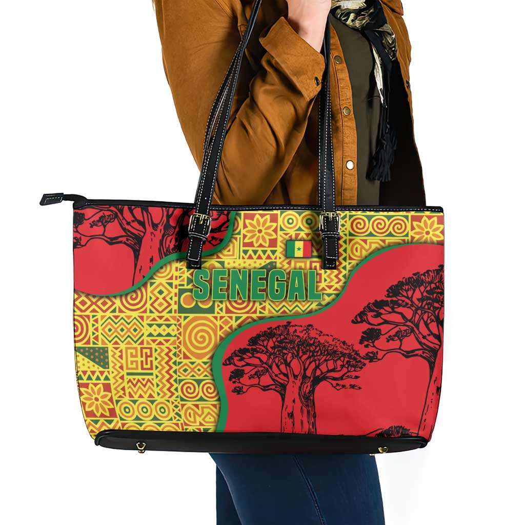 Senegal Leather Tote Bag with Baobab Tree and African Tribal Pattern Design - Wonder Print Shop