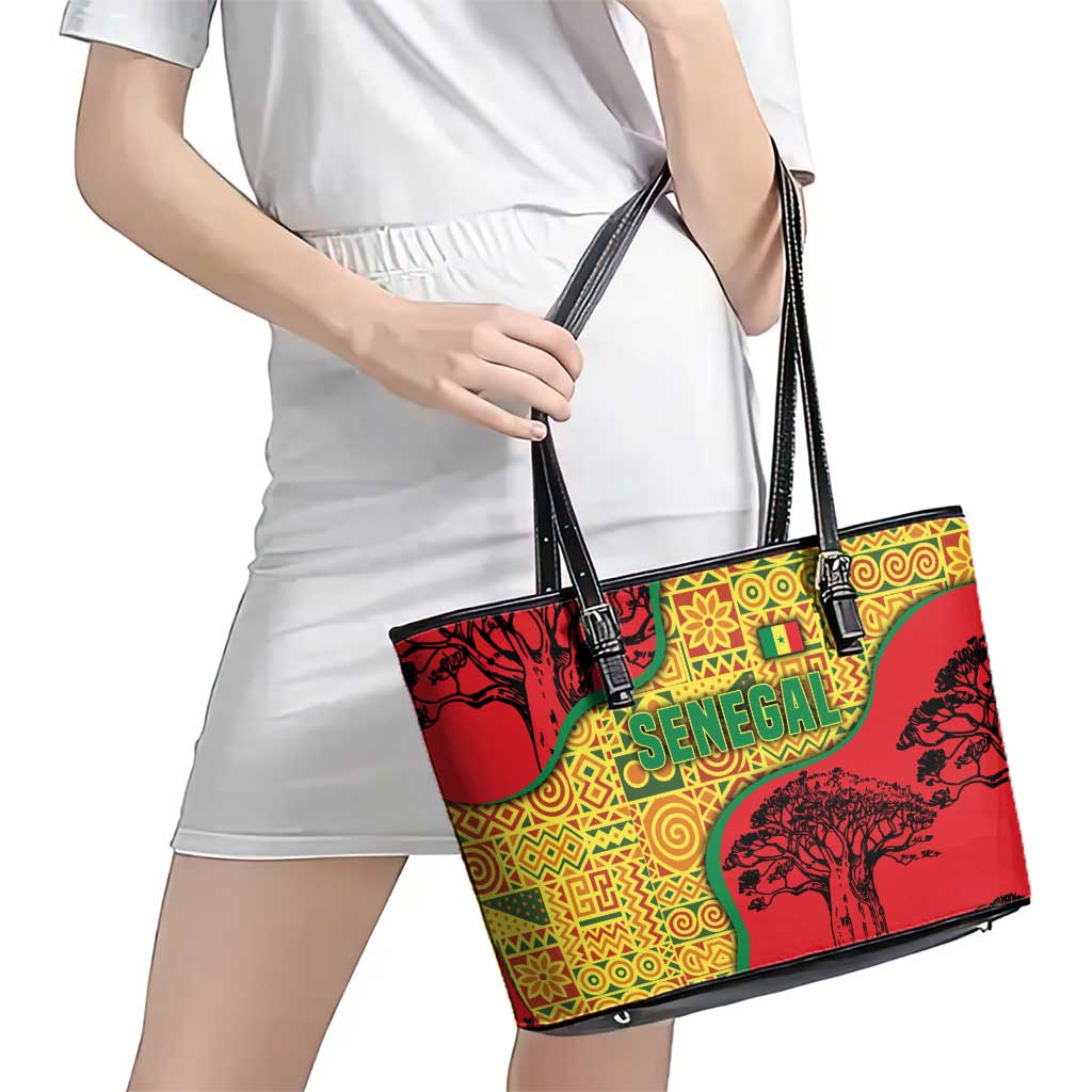 Senegal Leather Tote Bag with Baobab Tree and African Tribal Pattern Design - Wonder Print Shop