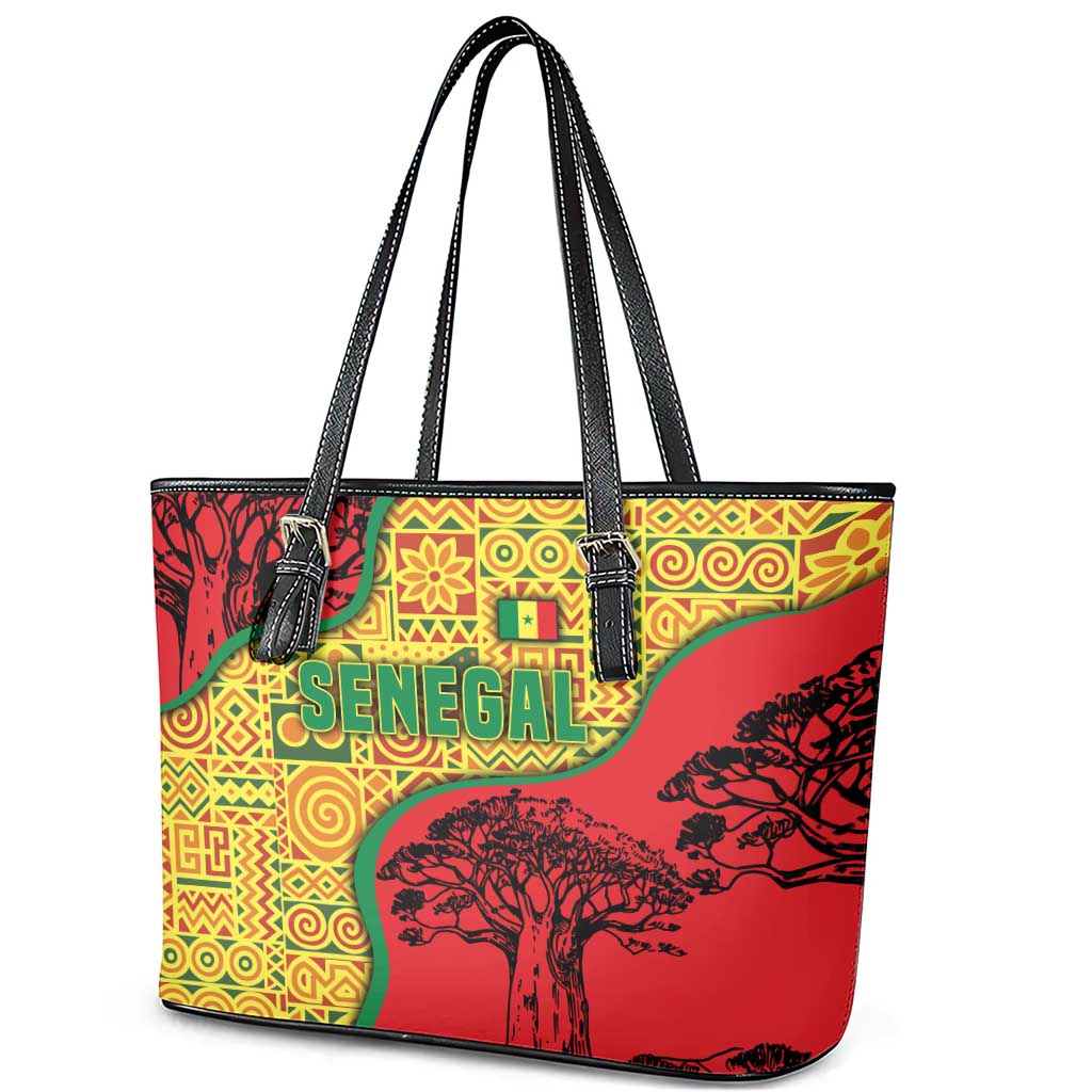 Senegal Leather Tote Bag with Baobab Tree and African Tribal Pattern Design - Wonder Print Shop