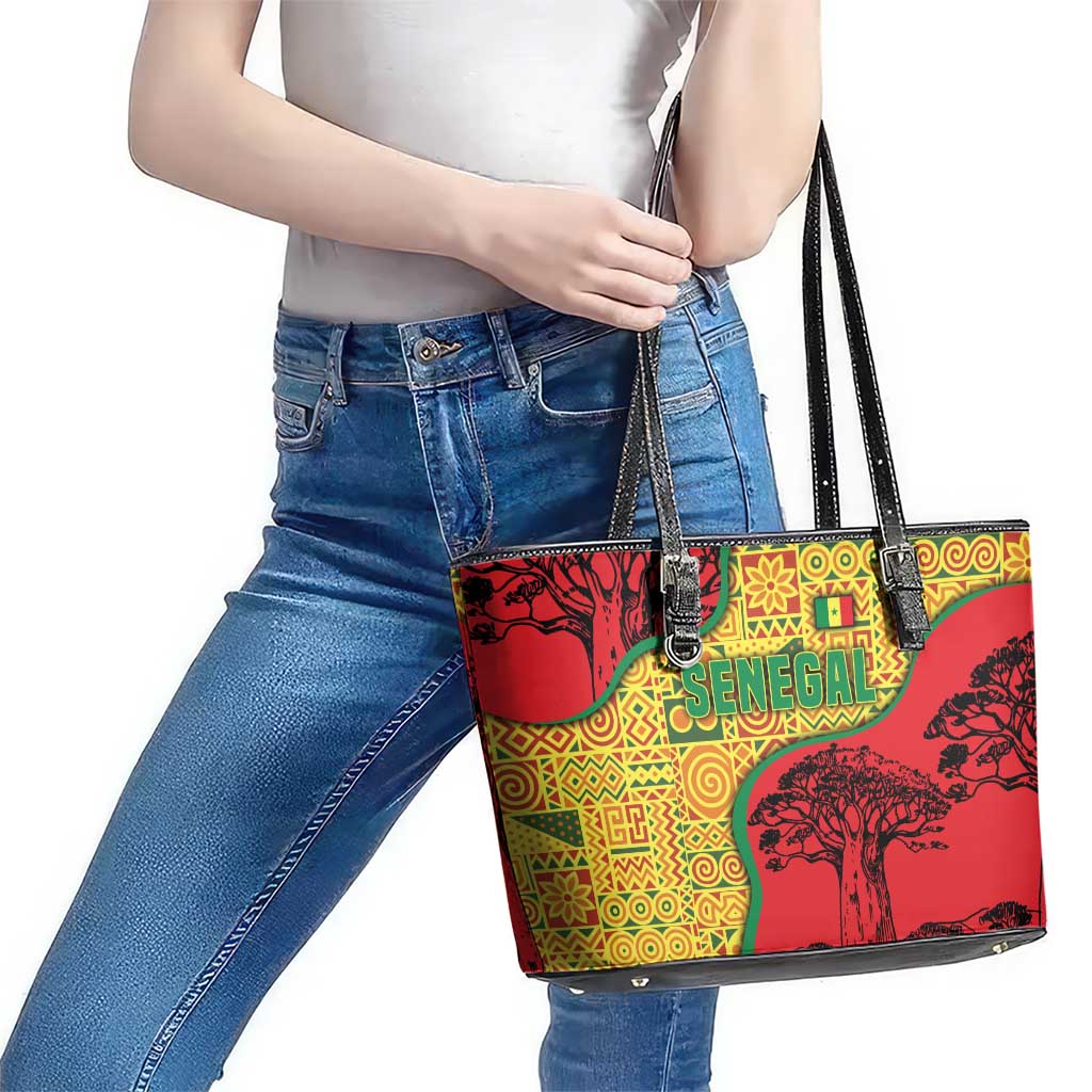 Senegal Leather Tote Bag with Baobab Tree and African Tribal Pattern Design - Wonder Print Shop