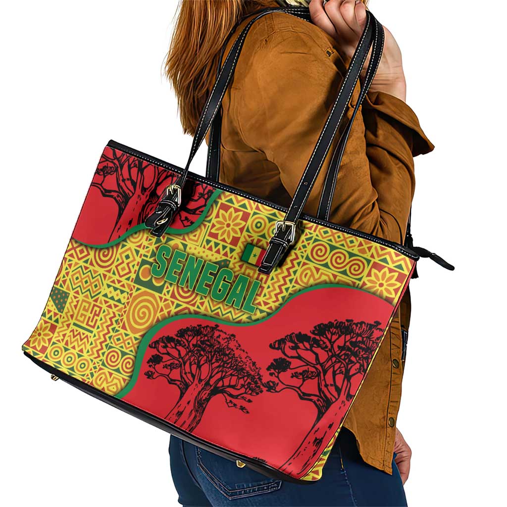 Senegal Leather Tote Bag with Baobab Tree and African Tribal Pattern Design - Wonder Print Shop
