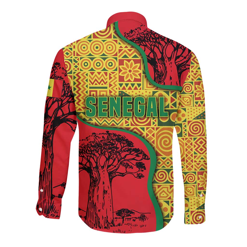Senegal Long Sleeve Button Shirt with Baobab Tree and African Tribal Pattern Design - Wonder Print Shop