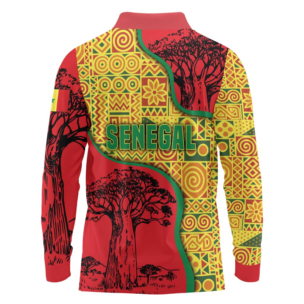 Senegal Long Sleeve Polo Shirt with Baobab Tree and African Tribal Pattern Design - Wonder Print Shop