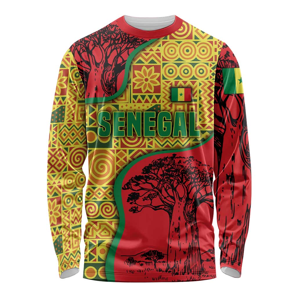 Senegal Long Sleeve Shirt with Baobab Tree and African Tribal Pattern Design - Wonder Print Shop