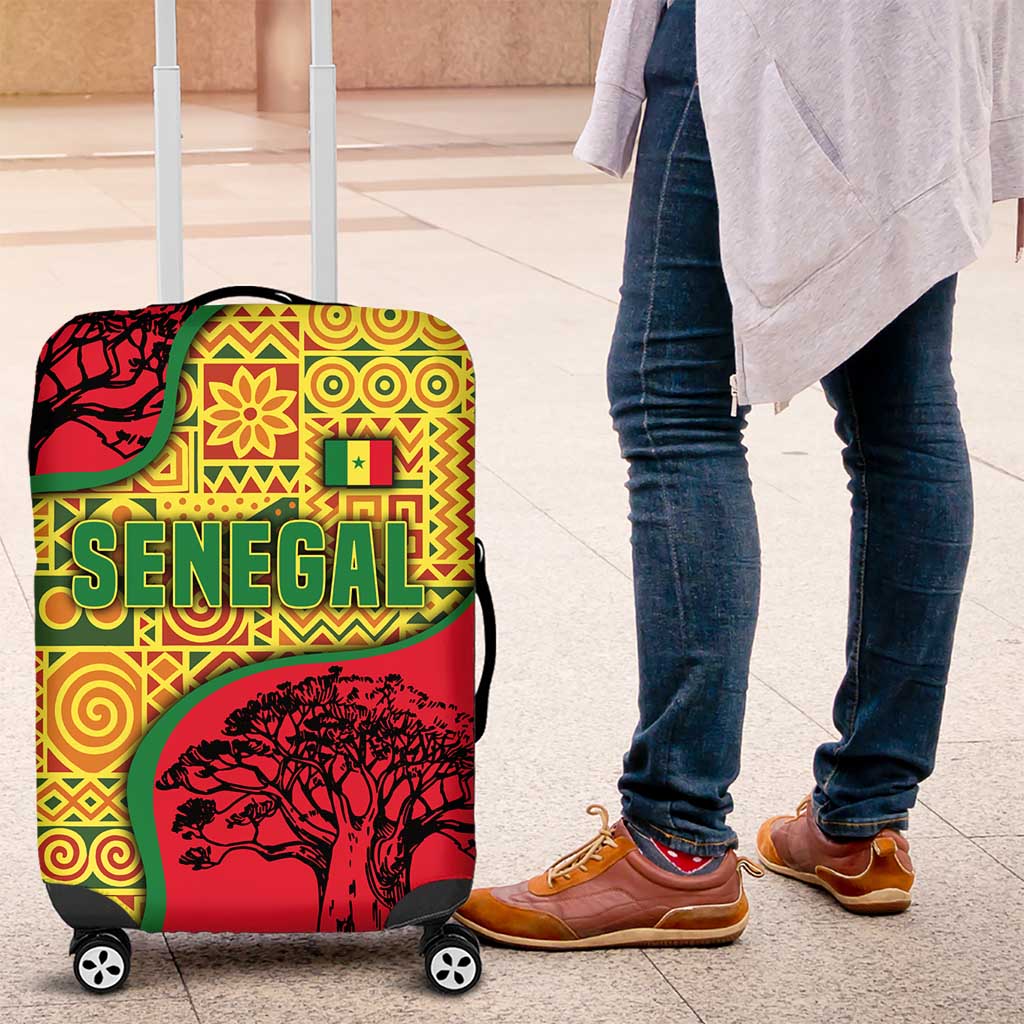 Senegal Luggage Cover with Baobab Tree and African Tribal Pattern Design - Wonder Print Shop