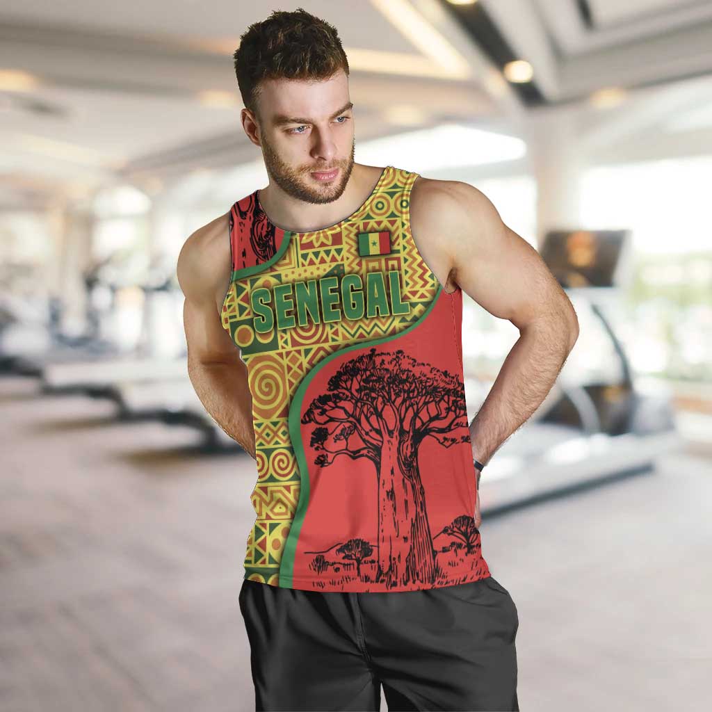Senegal Men Tank Top with Baobab Tree and African Tribal Pattern Design - Wonder Print Shop
