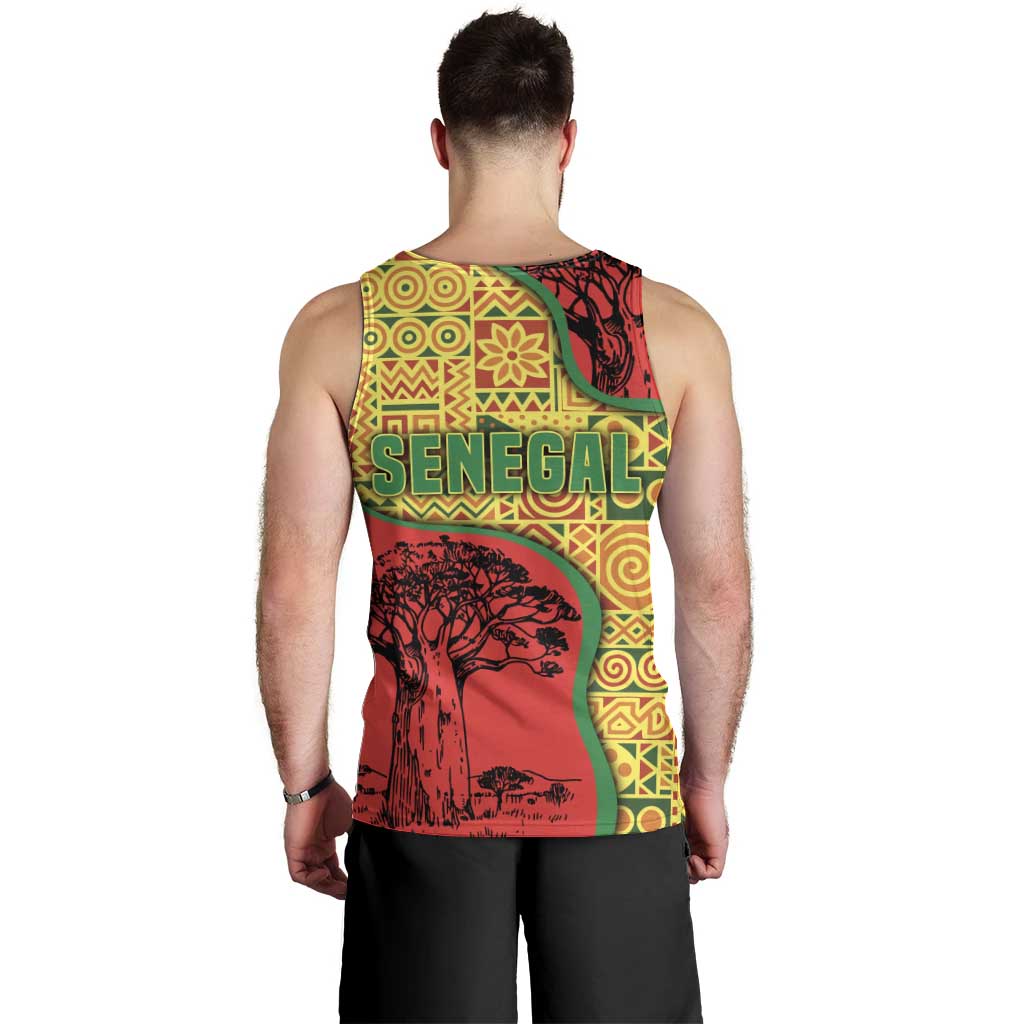 Senegal Men Tank Top with Baobab Tree and African Tribal Pattern Design - Wonder Print Shop