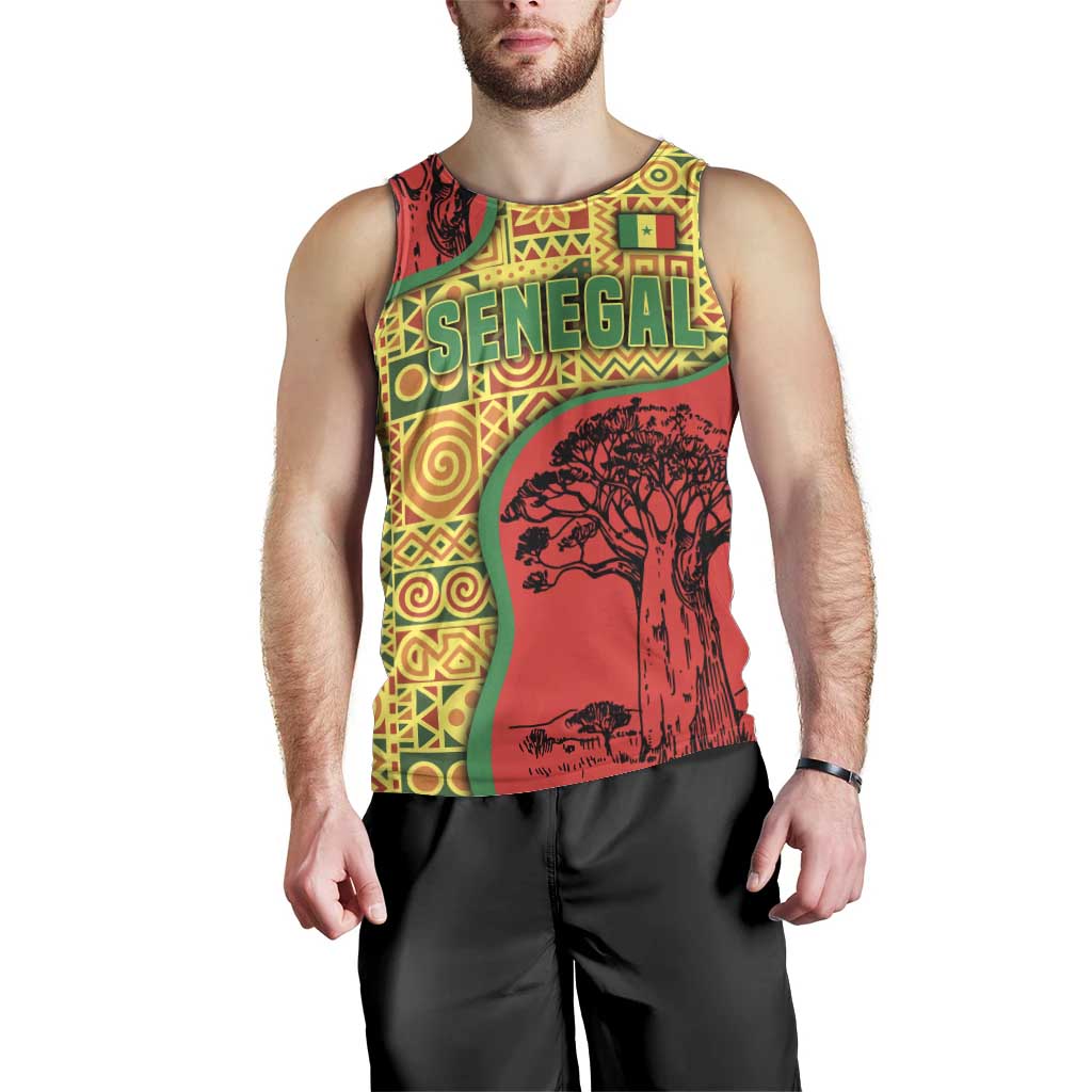 Senegal Men Tank Top with Baobab Tree and African Tribal Pattern Design - Wonder Print Shop