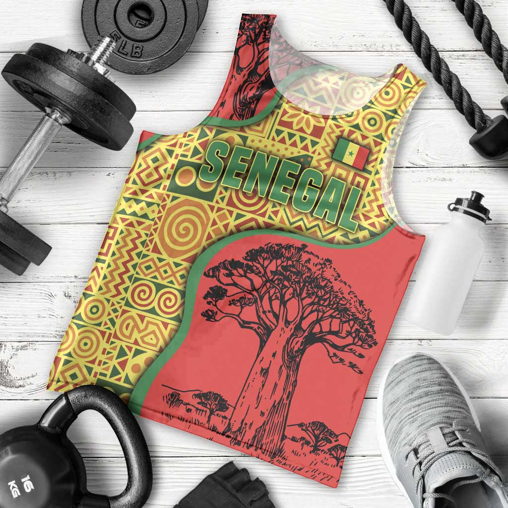 Senegal Men Tank Top with Baobab Tree and African Tribal Pattern Design - Wonder Print Shop