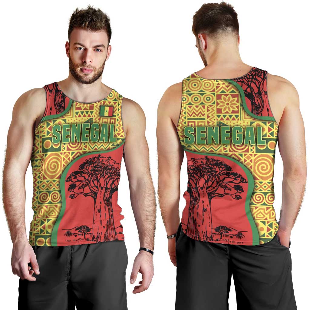 Senegal Men Tank Top with Baobab Tree and African Tribal Pattern Design - Wonder Print Shop