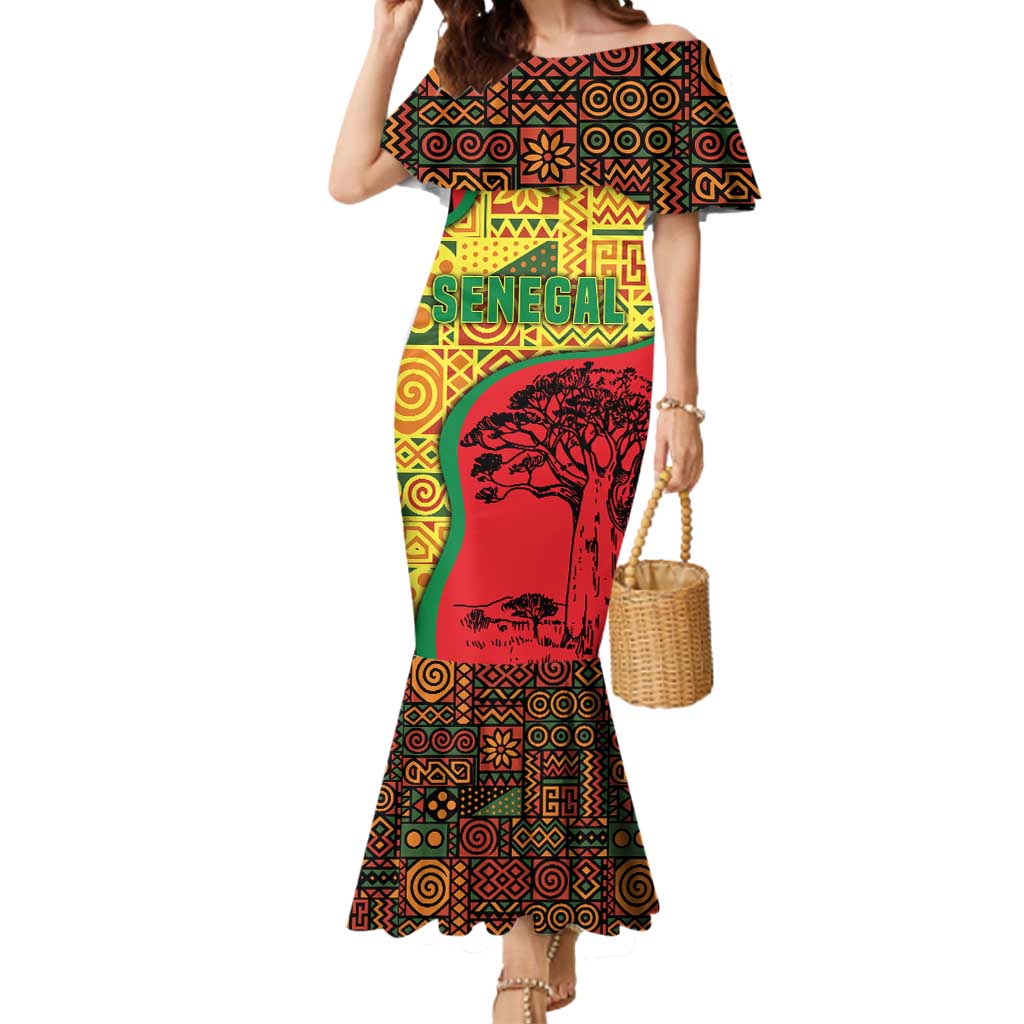 Senegal Mermaid Dress with Baobab Tree and African Tribal Pattern Design - Wonder Print Shop