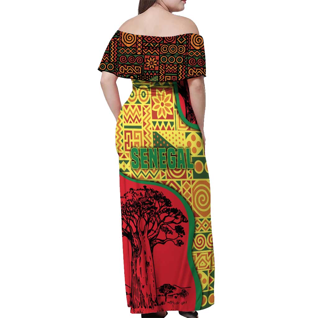 Senegal Off Shoulder Maxi Dress with Baobab Tree and African Tribal Pattern Design - Wonder Print Shop