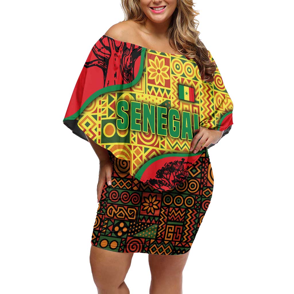 Senegal Off Shoulder Short Dress with Baobab Tree and African Tribal Pattern Design - Wonder Print Shop