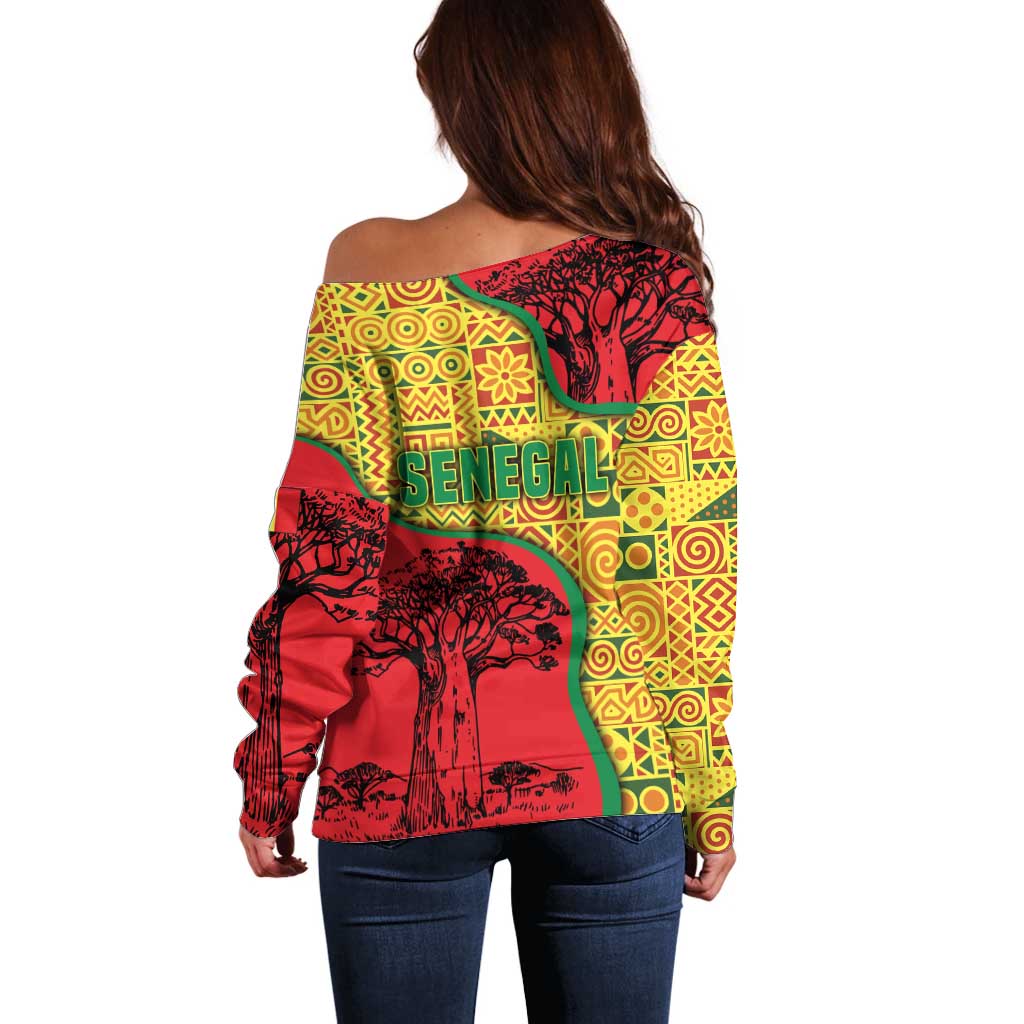 Senegal Off Shoulder Sweater with Baobab Tree and African Tribal Pattern Design - Wonder Print Shop