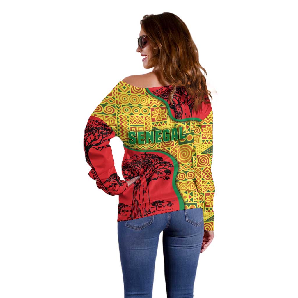 Senegal Off Shoulder Sweater with Baobab Tree and African Tribal Pattern Design - Wonder Print Shop
