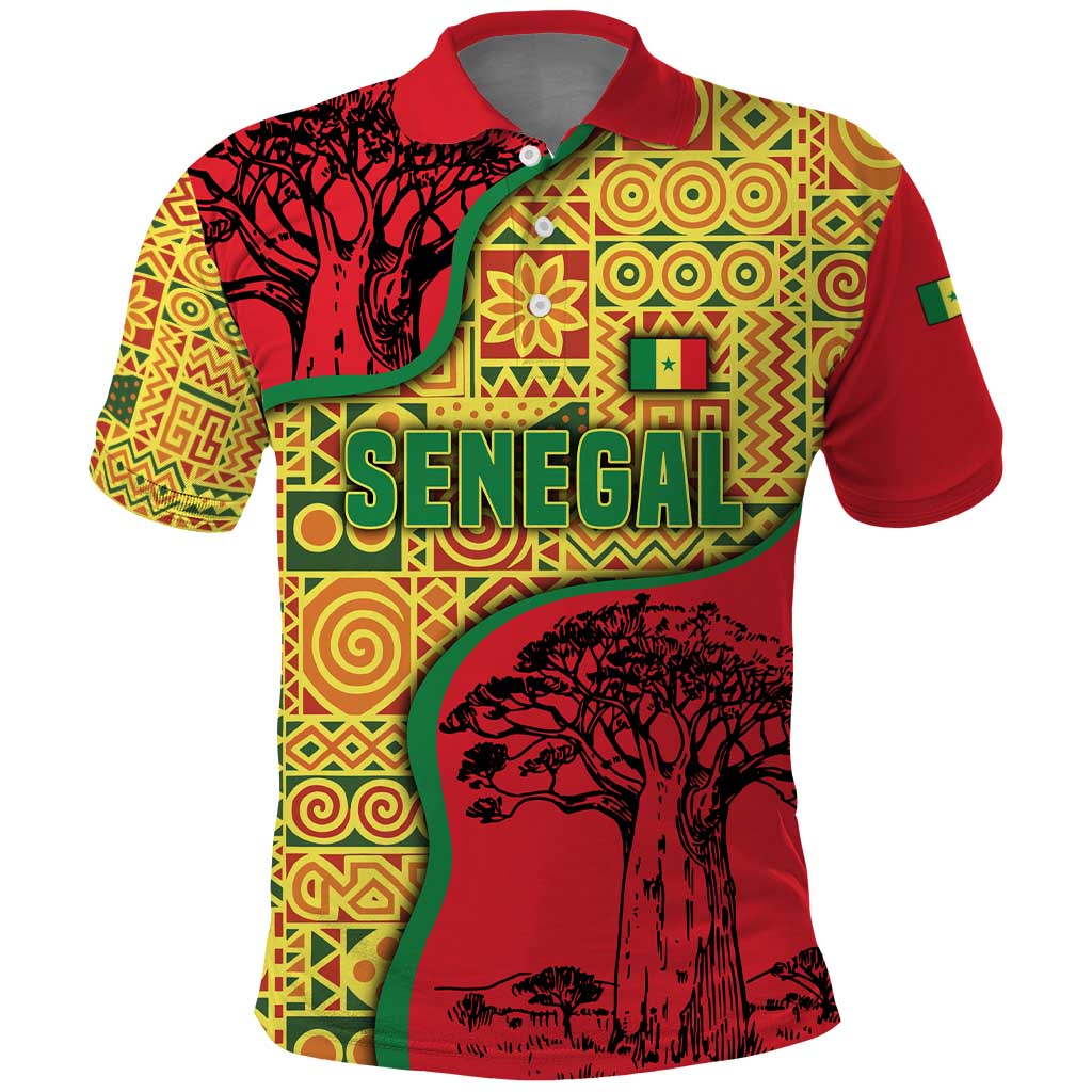 Senegal Polo Shirt with Baobab Tree and African Tribal Pattern Design - Wonder Print Shop
