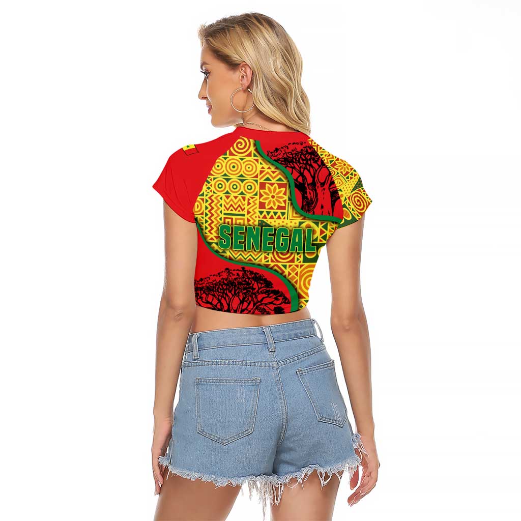 Senegal Raglan Cropped T Shirt with Baobab Tree and African Tribal Pattern Design - Wonder Print Shop
