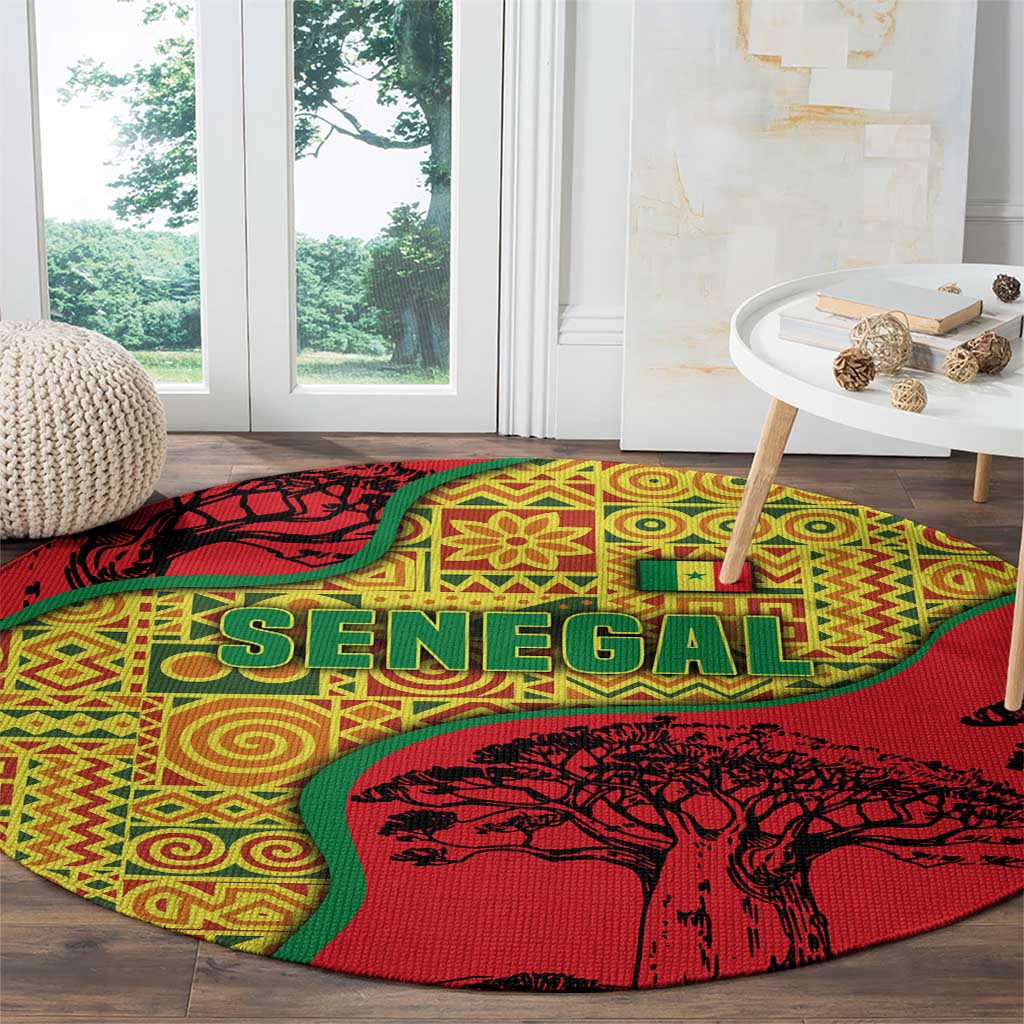 Senegal Round Carpet with Baobab Tree and African Tribal Pattern Design - Wonder Print Shop