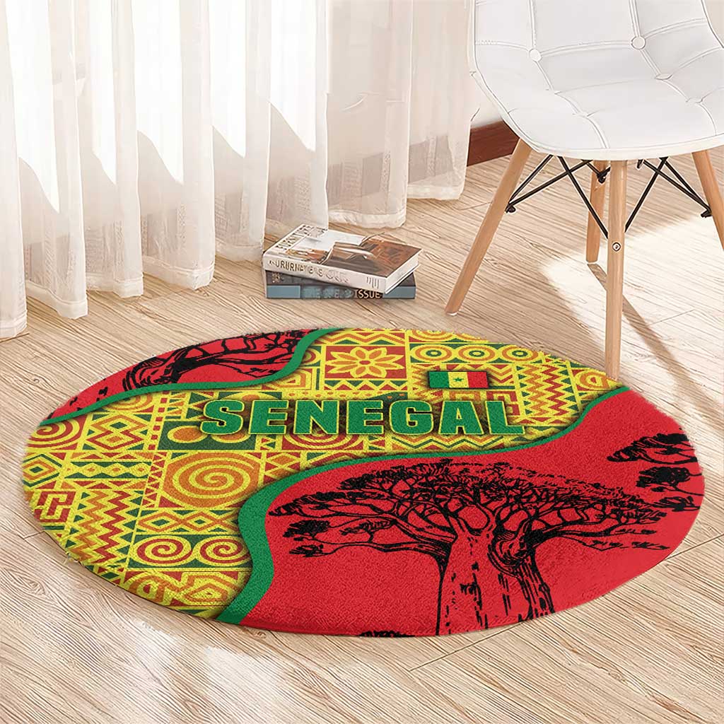 Senegal Round Carpet with Baobab Tree and African Tribal Pattern Design - Wonder Print Shop