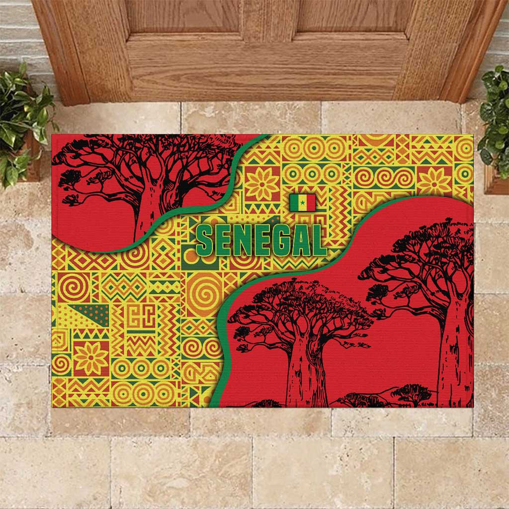 Senegal Rubber Doormat with Baobab Tree and African Tribal Pattern Design - Wonder Print Shop