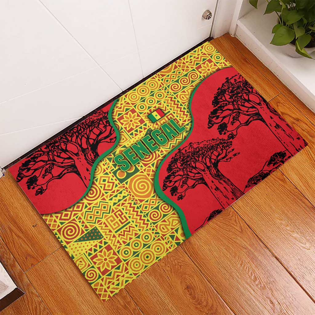 Senegal Rubber Doormat with Baobab Tree and African Tribal Pattern Design - Wonder Print Shop