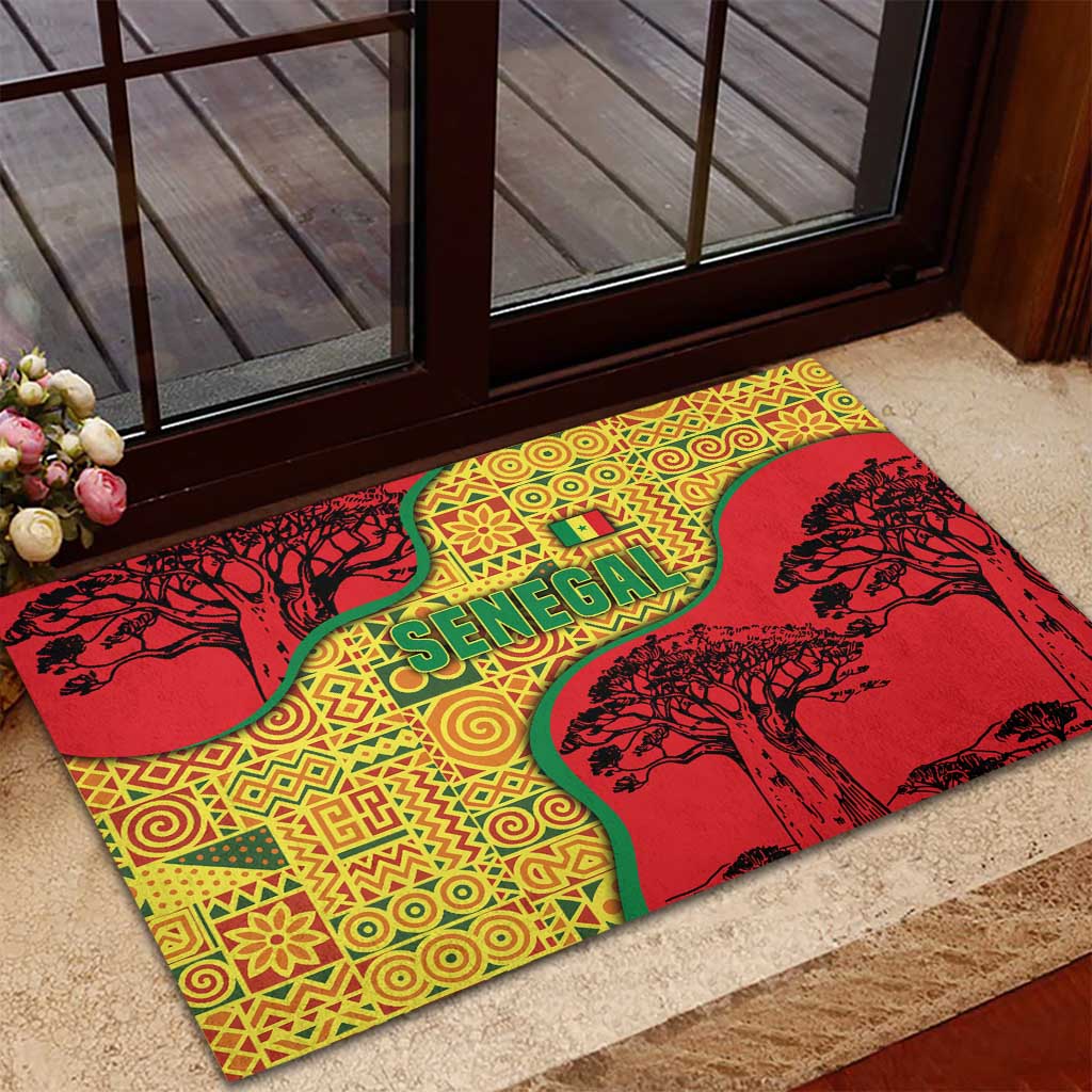 Senegal Rubber Doormat with Baobab Tree and African Tribal Pattern Design - Wonder Print Shop