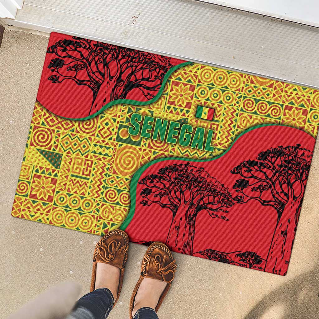 Senegal Rubber Doormat with Baobab Tree and African Tribal Pattern Design - Wonder Print Shop