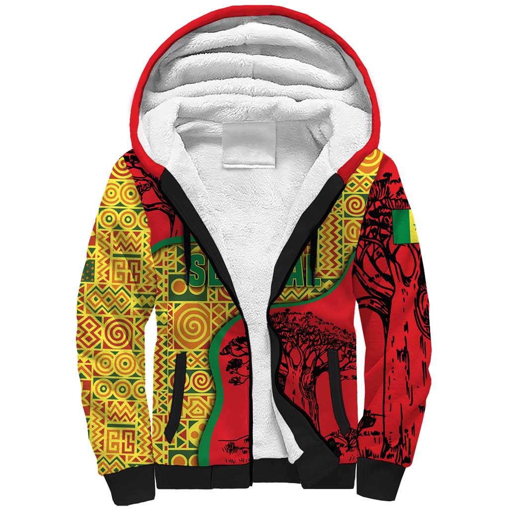 Senegal Sherpa Hoodie with Baobab Tree and African Tribal Pattern Design - Wonder Print Shop